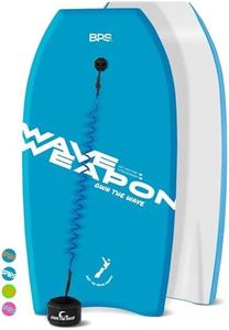 Own The Wave 37 Inch Body Board for Adults and Kids - HDPE Slick Bottom & EPS Core - Light Weight Bodyboard Perfect for Surfing - Comes with Coiled Leash and Swim Fin Tethers (Blue & White)