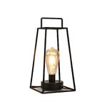 JHY DESIGN Retro Style Geometric Table Lamp 30cm High Simple Iron Art Cordless Lamp Battery Operated Lamp Cage Wireless Lamp with 6-Hours Timer for Balcony Wedding Indoor Outdoor(Tall, Black)