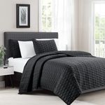 BOURINA Reversible Bedspread Coverlet Set - Microfiber Lightweight Comforter 3-Piece Quilt Set King 104”x92”，Black