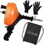 DrainX Power Pistol Grip Drum Auger | 25 ft Drain Snake 1/4" Dia Cleans Sinks, Showers and Tubs| Use with Drill or Manually |Work Gloves and Storage Bag Included