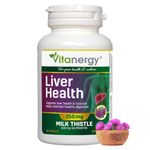 Vitanergy Liver Health- Support Healthy Liver and Liver Detox, Milk Thistle, Dandelion and Turmeric Herbal Supplement, 250mg, 90 Capsules, Easy to Swallow, No After Taste, Non-GMO, Gluten Free, Made in Canada