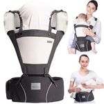 Bebamour Baby Carrier Newborn to Toddler Baby Carrier Hipseat 0-36Months with Head Hood, 3 PCS Teething Pads, Waist Extender, Dark Grey