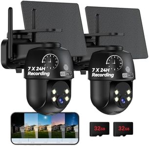 MUBVIEW 24/7 Continuous Recording Wireless Outdoor Security Camera, 2.4G WiFi, 2K Solar Powered, 360° PTZ, Auto Tracking, SD Included, Optional Cloud Storage, AI Detection, Night Vision(Black,2 Packs)
