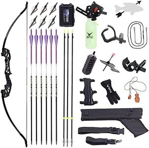 SOPOGER Bowfishing Recurve Bows Set - Archery Bow Kits Package Dual Use for Adult Hunting Practice Shooting Fish with Solid Fishing Arrows and Bowfishing Bottle Reels (Black 40Lbs)