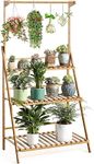 Snazzy Bamboo 3 Tier Hanging Plant Stand Indoor Outdoor, Ladder Plant Shelf Multiple Flower Display Stands Planter Rack Folding Shelves for Corner Balcony Window Patio Living Room