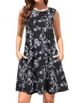 Tanst Sky Floral Dress for Women, Formal Wedding Guest Dresses That Hide Belly Bulge Plus Size Sun Dress Resort Wear Vacation Clothes Flowy Summer Beach Cover Ups Black L