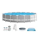 INTEX 26731EH Prism Frame Premium Above Ground Swimming Pool Set: 18ft x 48in – Includes 1500 GPH Cartridge Filter Pump – Removable Ladder – Pool Cover – Ground Cloth