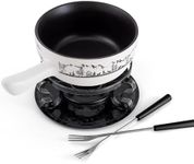 Swissmar Heidi Cheese Fondue Set - 2.8 QT / 2.65 L - Ceramic Fondue Pot with Rechaud, Fondue Burner, 6 Forks & Recipe Card - Ideal for Melting Cheese, Chocolate & Caramel - White