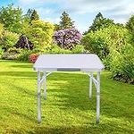 Square Folding Table 2FT, Portable Camping Picnic Table, with 2 Adjustable Height 25/56cm(9.8/22in), Aluminum Alloy Desk Stand, with Portable Handle for Outdoor Garden Picnic BBQ Cooking