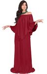 koh koh Womens Long Strapless Shoulderless Flattering Cocktail Evening Off The Shoulder Cold Sexy Evening Flowy Formal Slimming Gown Gowns Maxi Dress Dresses, Red L 12-14