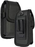 Flip Phone Case, Nakedcellphone Black Vegan Leather Vertical Pouch [with Belt Loop, Metal Clip, Magnetic Closure] for Alcatel Go Flip V, MyFlip, TCL Flip Pro Classic, Cingular Flip 4, Nokia 2720 2760