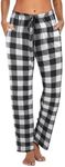 Ekouaer Women Pajama Pants Comfy Pj Bottom with Pockets Stretch Plaid Sleepwear Classic Black and White Plaid Large