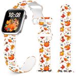 Hello Fall Watch Band for Apple Watch, Silicone Holiday Autumn Printed Strap Replacement for iWatch 1 2 3 4 5 6 7 8 Ultra 38mm 40mm 41mm 42mm 44mm 45mm 49mm , Thanksgiving gift for women men