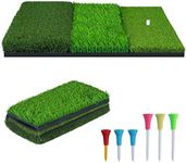 NEWCARE Golf Hitting Mat, 3-in-1 Foldable Grass Mat, Tri-Turf Practice Training Aid Batting Mat for Chipping Swing Detection Portable Accustrike Personal Driving Range for Backyard Indoor Outdoor