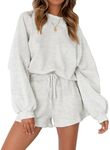 MEROKEETY Women's 2024 Fall Oversized Batwing Sleeve Lounge Sets Casual Top and Shorts 2 Piece Outfits Sweatsuit Light Grey