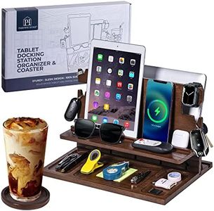 Extra Large Wood Phone Docking Station - Nightstand Organizer for Men & Women, iPad Stand For Desk, Tablet Stand Holder, Compatible with Apple Watch, Holds Phones, Tablets, Keys, Rings, Glasses & EDC