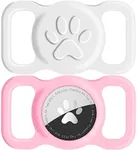 Joytale 2 Pack Airtag Dog Collar Holder, Elastic Silicone Air Tag Holder for Dogs and Cats, Light and Durable Apple Airtag Holder with Slide-On Loop(White/Pink)