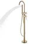 Brushed Gold Freestanding Bathtub Faucet with Hand Shower Tub Filler Faucet Floor Mounted High Flow Single Handle Bath Filler Solid Brass