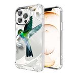 ZHONGWEI Clear Phone Case Suitable for iPhone 13 Pro Max with Green Hummingbird Pattern Four Corner Reinforced Shockproof and Protective Phone Cover Case