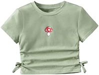 SHENHE Girl's Mushroom Print Short Sleev Crop Tops Ruched Drawstring Tee T Shirts Mint Green 9Y