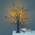 Nisco Tabletop Bonsai Tree Light, 24 LED Tree Lamp 22" Artificial Tree Light Battery Operated, Bonsai Tree Night Light Fairy Decor for Home, Bedroom, Diwali, Christmas, Party (Red Berries)