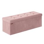 SONGMICS Storage Ottoman, Foldable Small Ottoman Foot Rest, 38 x 110 x 38 cm, Cube Ottoman with Storage, Load up to 300 kg, for Living Room, Bedroom, Entryway, Jelly Pink LSF277R51