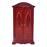 Dollhouse Furniture, 1:12 Scale Mini Vintage Wooden Double Door Closet Dolls House Accessory (Wine Red)