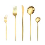 Devine Details 30 Pieces Golden Details Premium Stainless Steel 410 Cutlery Set for Dinning Table -Modern Flatware Set Includes - 6 Salad Fork, 6 Fork, 6 Knife, 6 Salad Spoon, 6 Tea Spoon