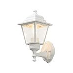 Konstsmide 7093-250 Basic Up Carriage Style Outdoor Wall Light/ 1 x 60 W E27 Max Wall Lamp/ Clear Glass Panels/ Aluminium/ IP23/ Outside Light White, One Size