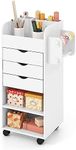 Giantex Rolling Craft Storage Cart, Utility Cart w/ 3 Drawers, 3 Shelves, 3 Slots & 2 Dowels, Storage Organizer w/Lockable Casters, Multipurpose Mobile Cart for Study Office Living Room, White