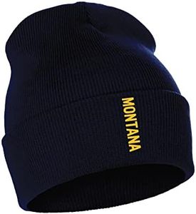 Daxton Vertical USA Cities Cuffed Beanie Winter Knit Hat Skully Cap, Montana Navy Gold