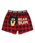 Lazy One Funny Animal Boxers, Novelty Boxer Shorts, Humorous Underwear, Gag Gifts for Men, Bear, Bare Bum, Plaid (Sawing Logs, Large)