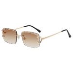 kachawoo Frameless Rectangle Sunglasses Rimless Sunglasses with Engraved Edges Brown Blue Grey Parasols Unisex, Gold with brown, Medium