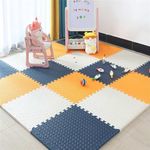 SIGNATRON 6Pcs - 24 Sq Ft Puzzle Flooring || Kids Interlocking Play mat || Shop Floor Mat || Kitchen Floor Mat || Pet Mat ||12 MM Thick (Navy Blue - Orange - White)