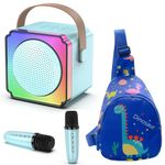 Doeboe Karaoke Machine with 2 Microphones, Portable Bluetooth Karaoke Machine with Colorful LED Light Backpack, Mini Karaoke Machine for 4-14 Years Old Boys Girls Birthday Presents (Blue)