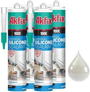 Akfix 100E RTV Clear Silicone Caulk (4x10.1 fl.oz.) - 100% Waterproof Silicone Sealant for Kitchen and Bathroom, Shower, Toilet, Sink, Window and Door, No Yellowing | Clear, 4 Pack