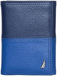 Nautica Men's Classic Leather Trifold RFID Wallet (Available in Smooth or Pebble Grain), Two Tone - Cobalt Blue, One Size