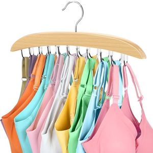 YYILIS Bra Organizer for Closet, 360° Rotating Bra Hanger Space Saving w/20 Foldable Metal Hooks, Tank Top Hanger Closet Organizers and Storage for Camisoles/Tank Tops/Bras/Belts/Scarves Wood