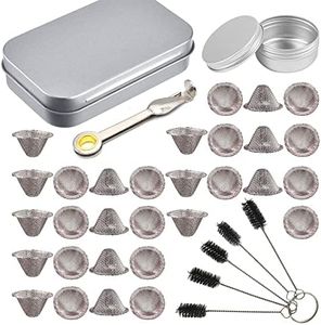 30 Pieces 1/2 Inch Stainless Steel Mesh Clean Screens with Tapered Design, 0.5 Inch Size, Along with a 3-in-1 Cleaning Tool, Brush, and Stainless Steel Storage Box