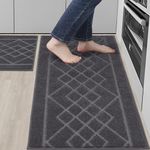 BEQHAUSE Kitchen-Rugs-Sets of 2 Non Slip Machine Washable Kitchen Mats Kitchen Runner Rug & Floor Mats Soft Standing Mats for Kitchen,Dark Grey,50X76cm+50X122cm