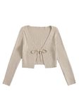 Floerns Women's Tie Front Long Sleeve Rib Knit Shrug Sweaters Cardigan Crop Top, A Khaki, Medium