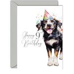 9th Birthday Cards for Boys Girls - Party Dog - Happy Birthday Card for 9 Year Old Boy Girl Grandson Granddaughter Son Daughter Nephew Niece, A5 Bday Greeting Cards