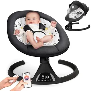 Electric Baby Swing for Infants to Toddler Portable Babies Swing Timing Function 5 Swing Speeds Bluetooth Touch Screen Music Speaker with 10 Preset Lullabies 5-Point Carabiner Black