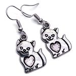 Kitty Cat Charm Earrings - Tibetan Silver Charms on Nickel Free Hooks : 39mm