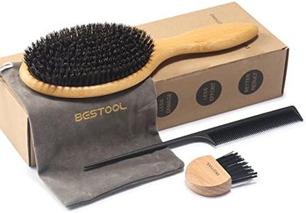 BESTOOL Brosse à Cheveux en Poils de Sanglier Brosse pour Femme Homme Enfant pagaie en Bambou Poils naturels Brosse pour Cheveux Fins et Fins, amélioration de la Texture des Cheveux (bambou)