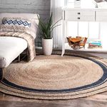 VANU Jute Round Rug - Braided Reversible Rug for Living Room Bedroom Jute Cotton Braided Reversible Rug (A12, 5X5 Fett Carpet/Rug)