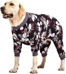 LovinPet Medium/Big Breeds Large Dog Pajamas, Anti Licking, Wound Care/Post Surgery Dogs Pajamas, Lightweight Stretchy Fabric, Beautiful Bouquets Black Print Large Dog Onesies, Pet PJ's/XL