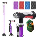 BeneCane Walking Cane for Women Folding Cane for Men with Two Led Lights Quad Cane with Stable Base Lightweight and Adjustable Walking Stick (Purple)