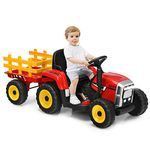 Maxmass Kids Electric Tractor and Trailer, Ride on Tractor with USB & Bluetooth, Toddler 4 Wheels Ride on Toy Car for 3+ Years (Red + Yellow without Remote Control)