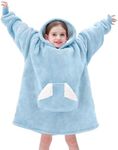 Touchat Wearable Blanket Hoodie, Oversized Sherpa Blanket Sweatshirt with Hood Pocket and Sleeves, Super Soft Warm Plush Hooded Blanket for Kids, One Size Fits All (Airy Blue)
